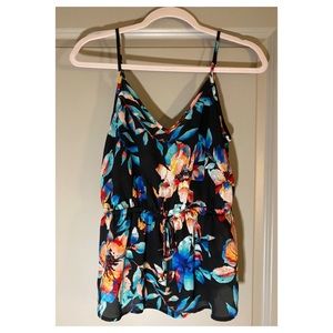 Floral Lily White cami blouse with cinch waist